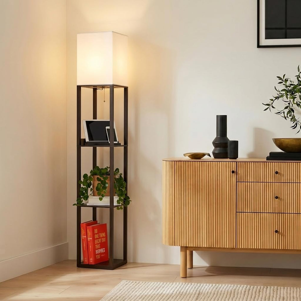 Brightech Maxwell Charger - Modern Shelf Floor Lamp with USB Charging Ports &...