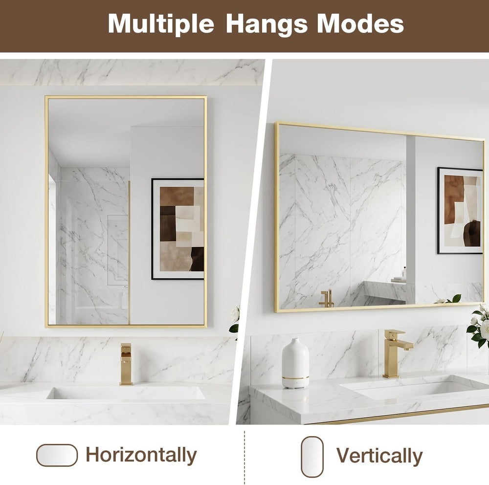 MZON 16" x 24" Brushed Gold Bathroom Vanity Mirror, Mirror for Over...