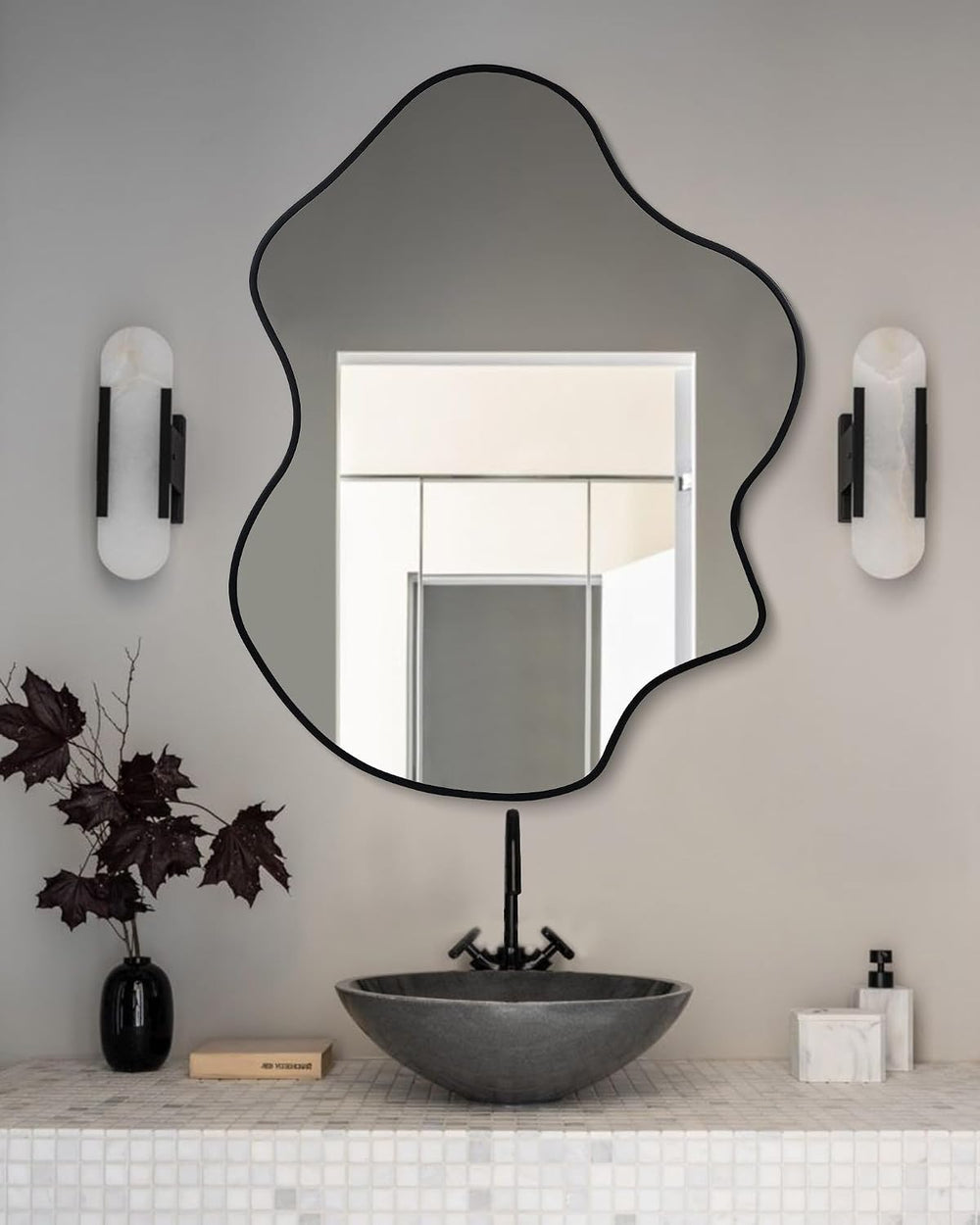 CULER Irregular Black Bathroom Wall Mirror,22 x 30 Inch Asymmetrical