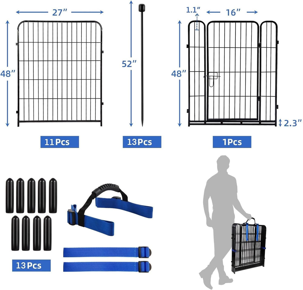 ADAVIN Tall Garden Fence with Gate, 48in Dog Fence Outdoor, 12 Panels | 26.6F...