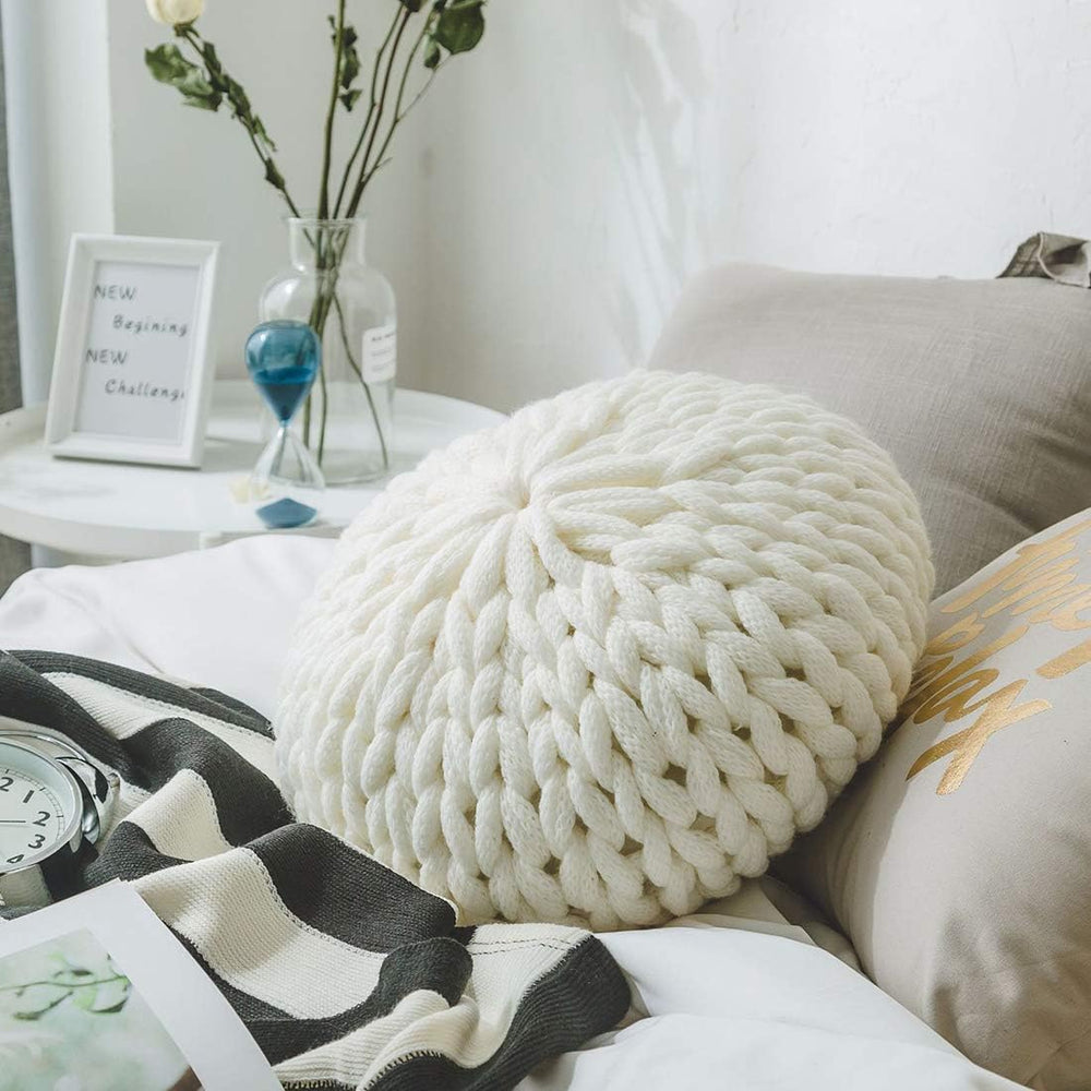 vctops Chunky Knit Round Shaped Throw Pillows with Insert Super Soft Cozy Dec...