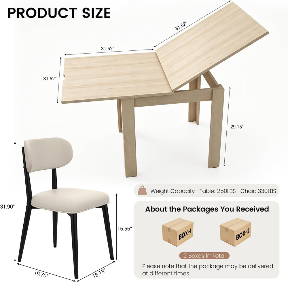 31.5"-63" Folding Dining Table Set for 4, Drop Leaf Table and Chairs