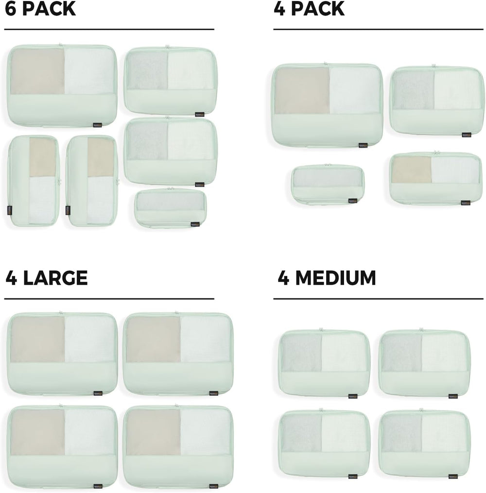 4 Large Compression Packing Cubes for 7–14 Day Travel, Light Green