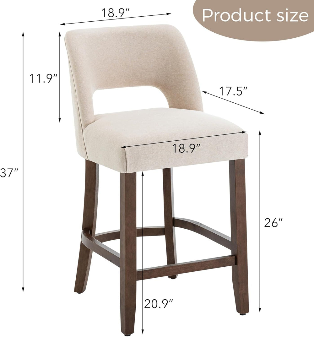 VKNOW Bar Stools Set of 2, 26" Fabric Counter Height Bar Stools, Beige