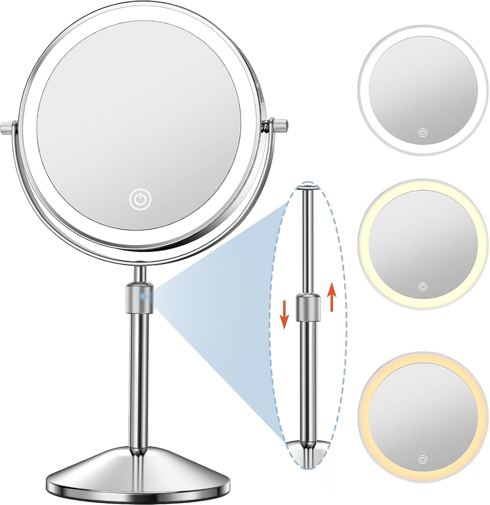 Vanity Mirror with Lights 7" Rechargeable 1x/10x Lighted Makeup Mirror A...