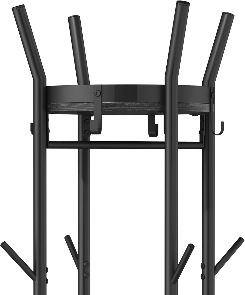 HOMEFORT Coat Rack Freestanding,Metal Coat Stand,4 Shelves,12 Hooks,Black