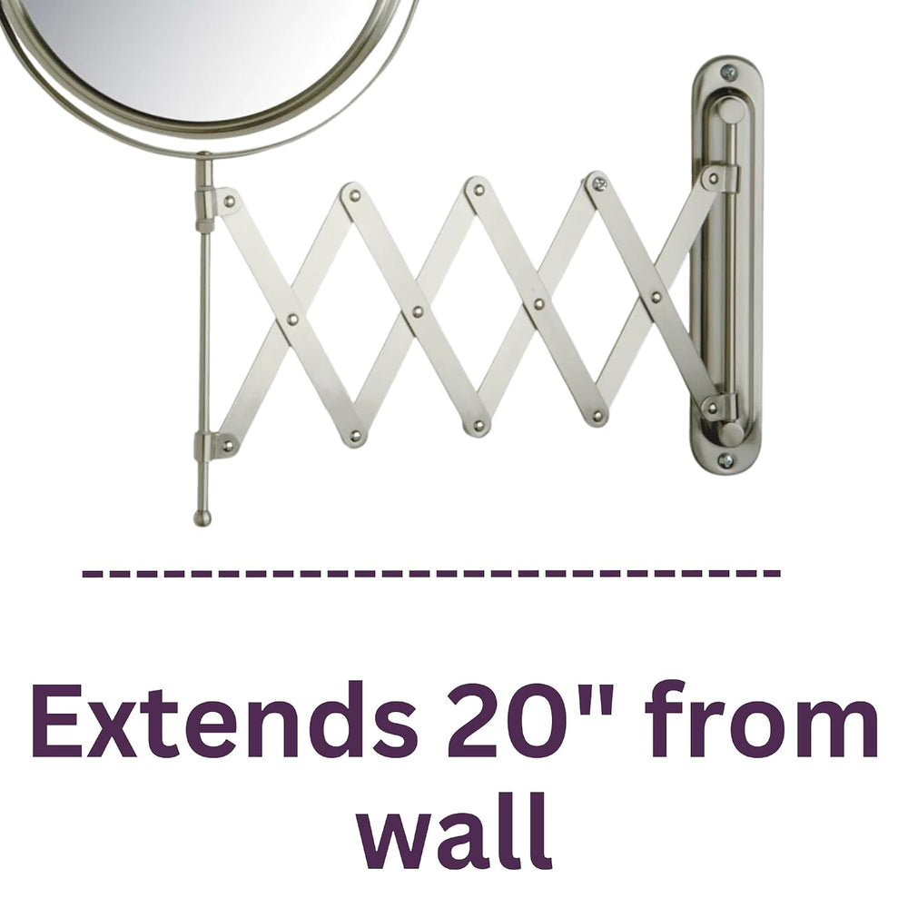 JERDON Wall-Mounted Makeup Mirror - 7X Magnification - Nickel - JP2027N
