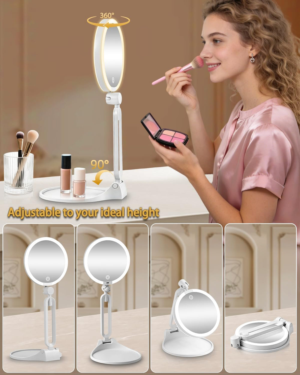 40X/1X Makeup Magnifying Mirror with Lights, 6inch Double-Sided LED Mirror