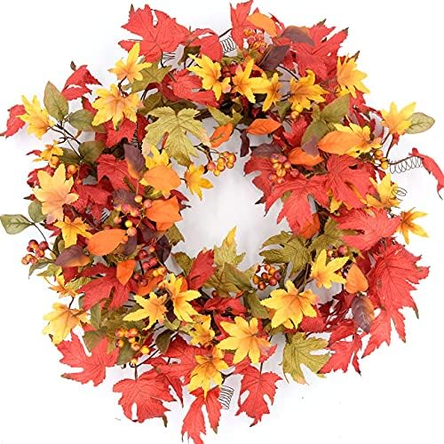 Idyllic 20 Inch Fall Wreath for Front Door - Maple Leaves Autumn Wreath for T...