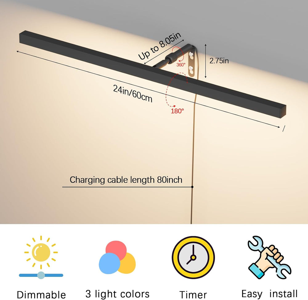 24" LED Picture Light Plug in, 9W Black Art Light