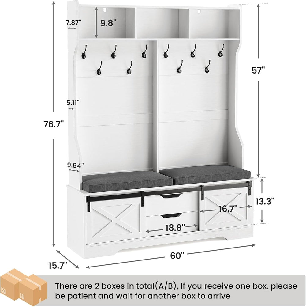 UPOSOJA Hall Tree with Bench and Shoe Storage, Entryway Bench with Coat Rack,...