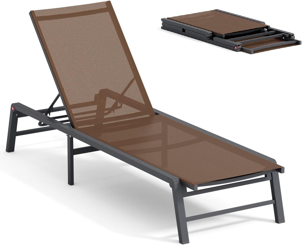 Aluminum Chaise Lounge Chair Outdoor, Foldable Patio Lounge Chair Assemble-Fr...