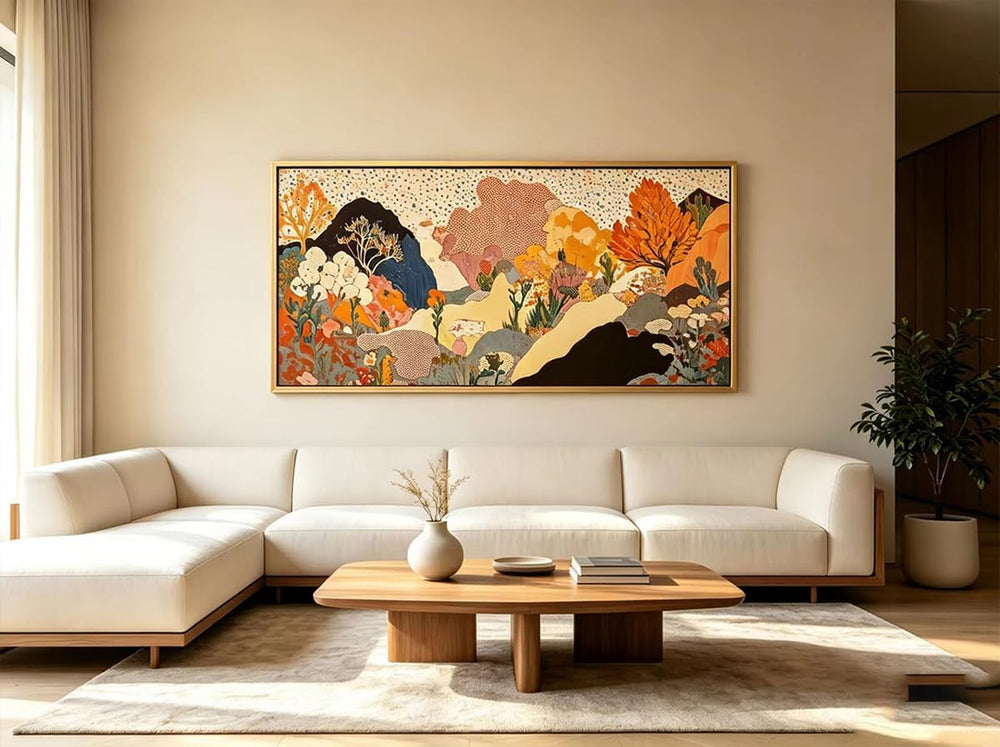 Large Framed Boho Mountains Wall Art Abstract Landscape Canvas Wall Decor