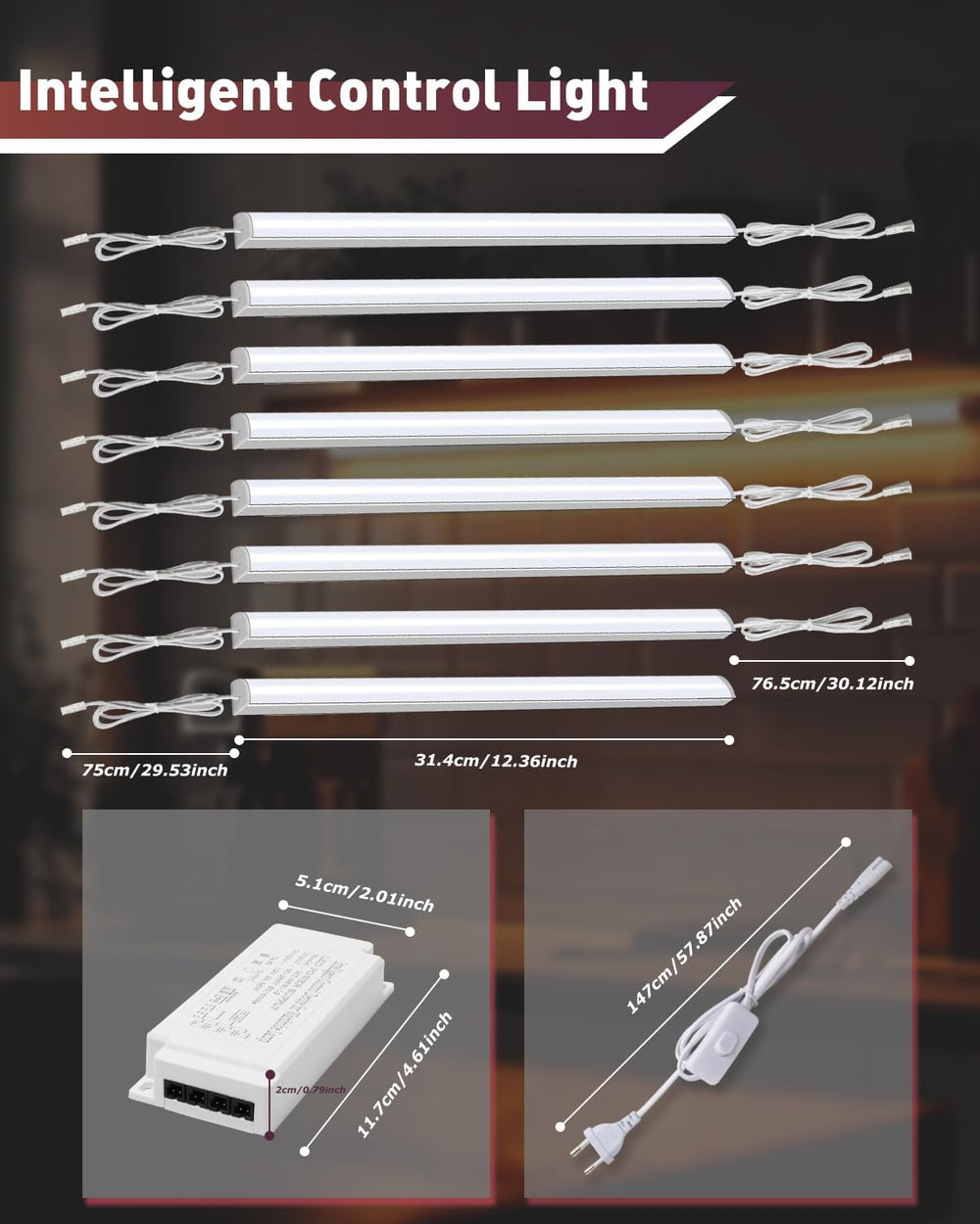 Cefrank Under Cabinet Lighting, 8-Pack 12in Linkable V-Shape LED Bars 3000K