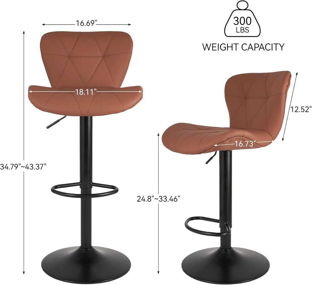 Nalupatio Modern Bar Stools Set of 2, Faux Leather Upholstered Swivel Bar Sto...
