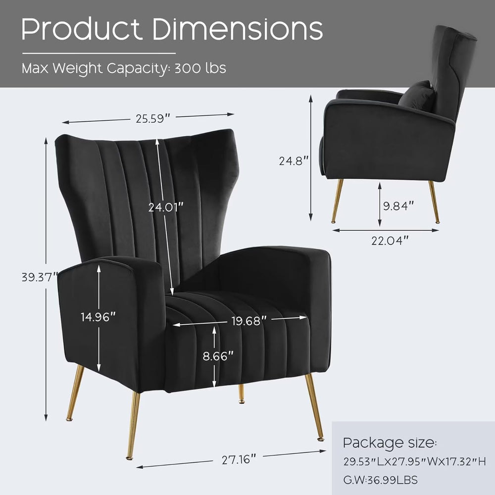 Accent Chairs Set of 2,Upholstered Living Room Chair with Lumbar Pillow, High...