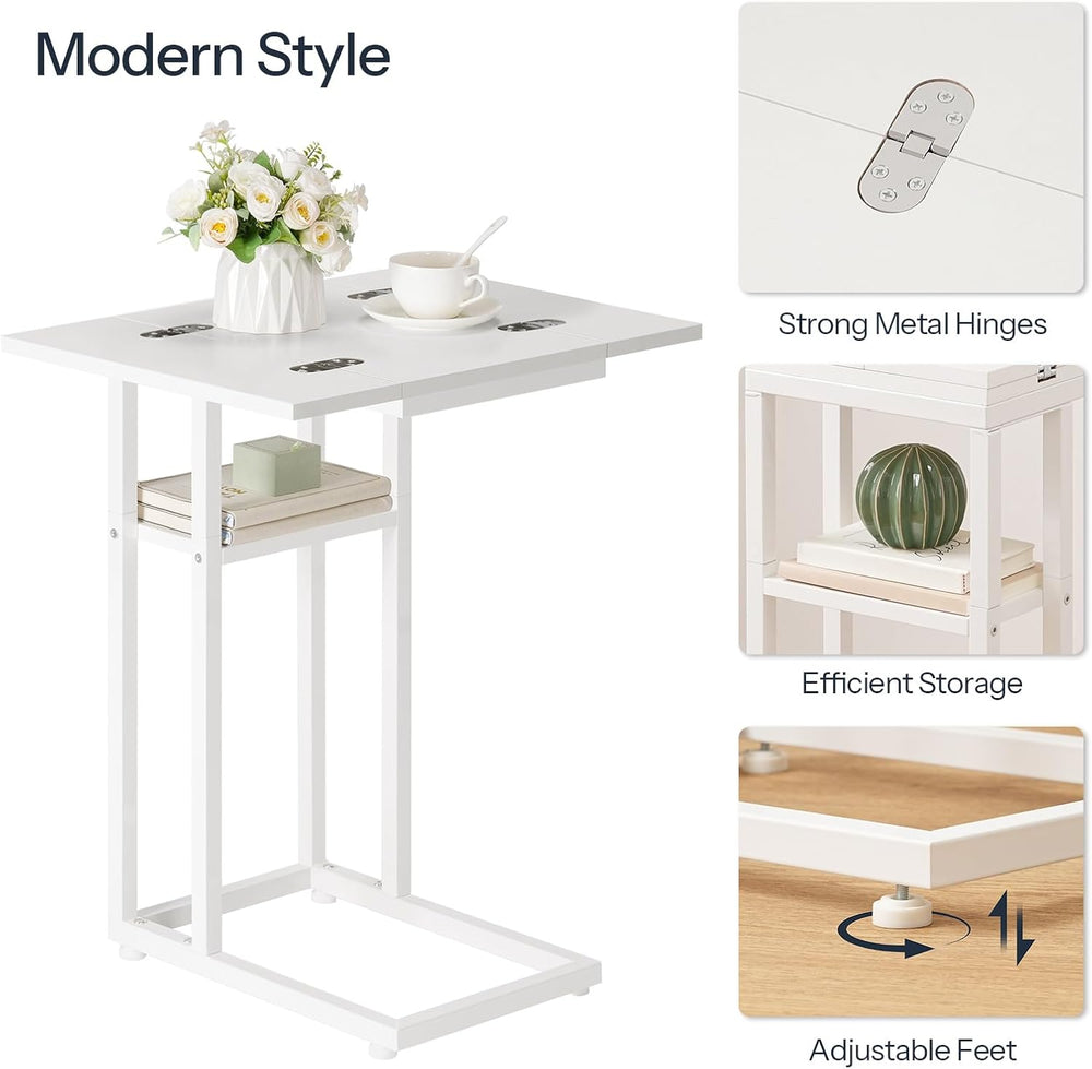 HOOBRO Foldable C Shaped End Table, C Shaped Side Table with Storage Shelf