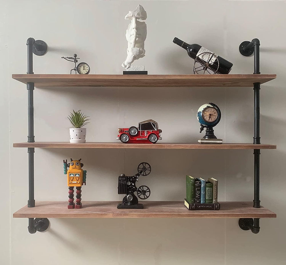 HDDFER Pipe Shelves Industrial Pipe Shelving Shelves Real Wood Industrial Flo...