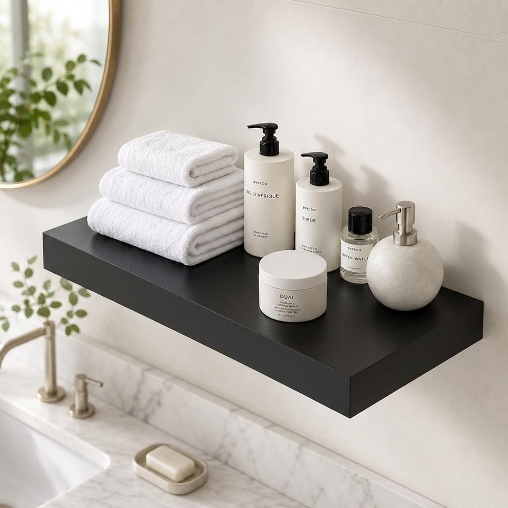WELLAND 24" Black Floating Shelf for Wall, 12" Deep Bookshelf &...