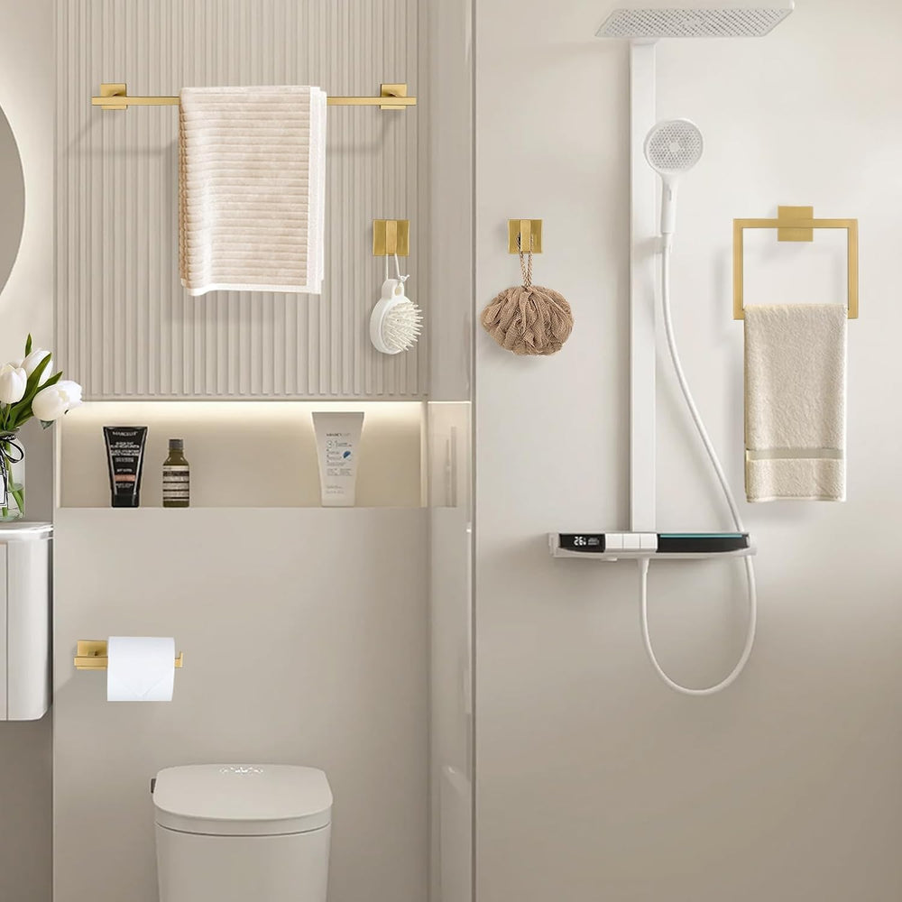 YACVCL Towel Bar Set, 5-Piece Brushed Gold Bathroom Hardware Set, Gold Bathro...