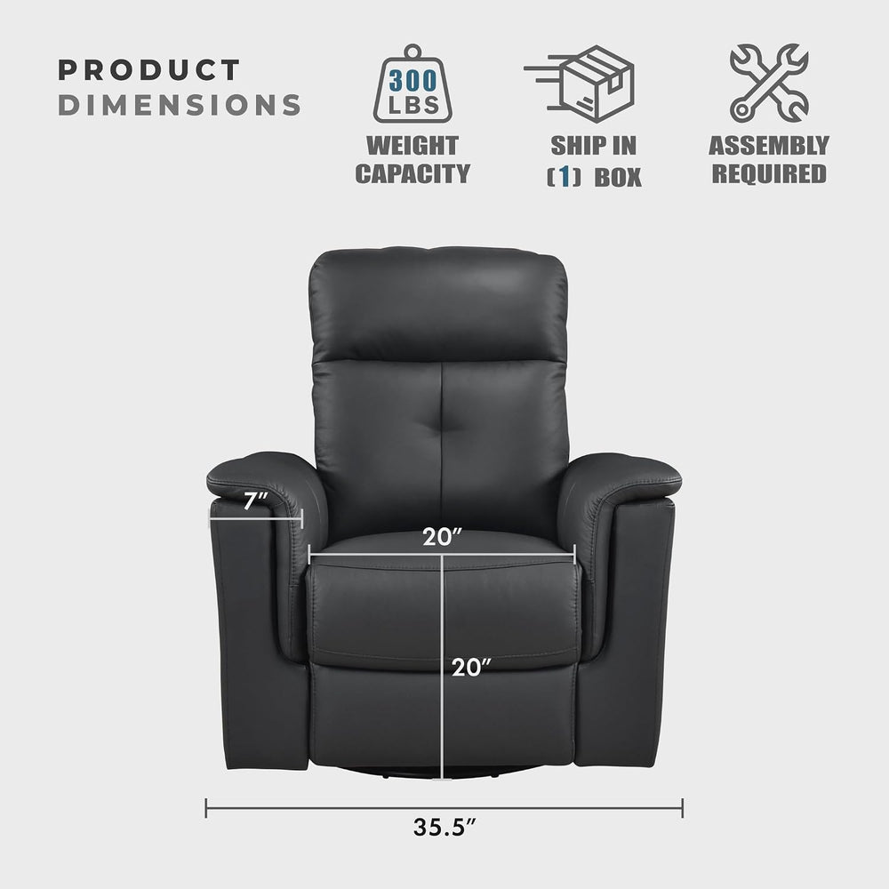 Lexicon Leather Match Upholstered Swivel Glider Recliner Chair, Black