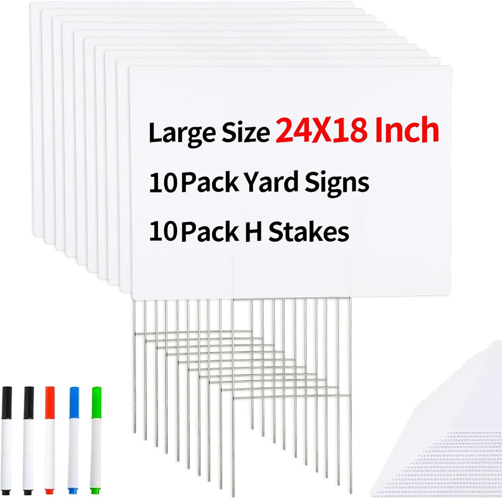 10 Pack 24 X 18 inches Large Blank Yard Signs with Stakes, White Garden Yard ...