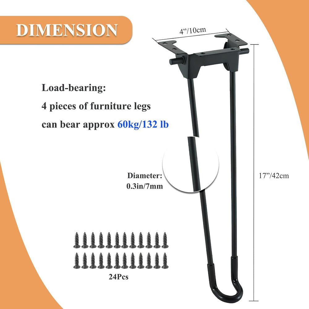 4Pcs Folding Hairpin Legs, 17 Inch Foldable Hairpin Furniture Coffee Table Le...