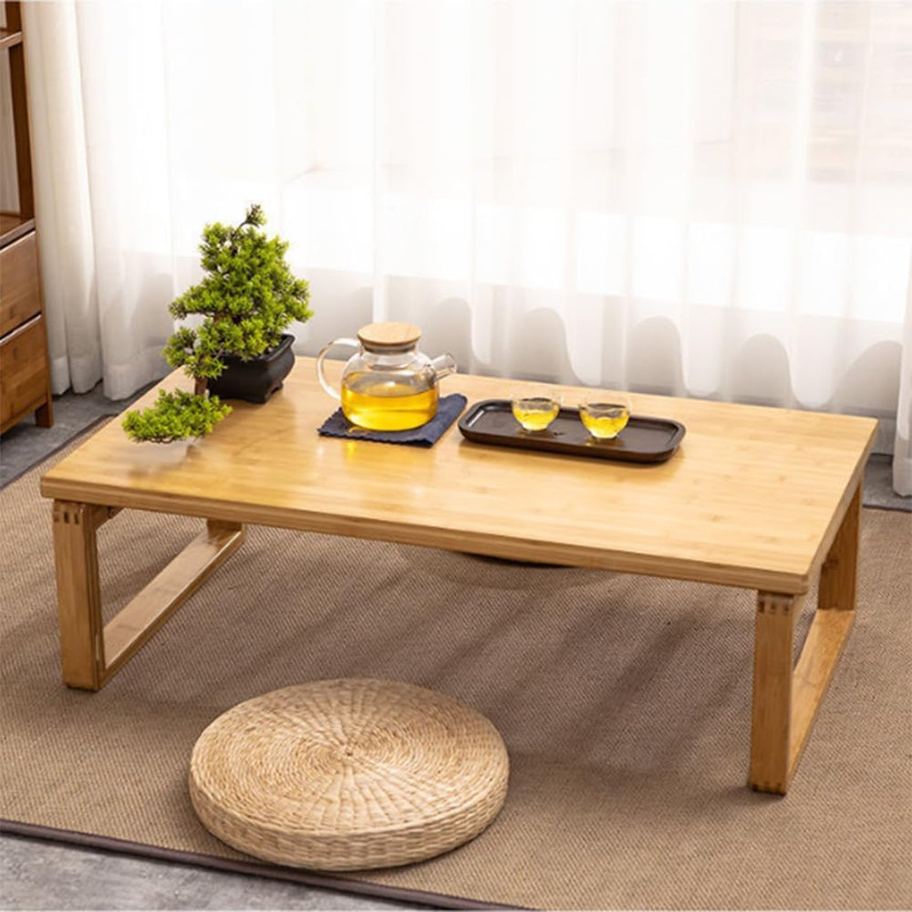 Portable Rectangle Foldable Coffee Table - Japanese Low Bamboo Table for Sitt...