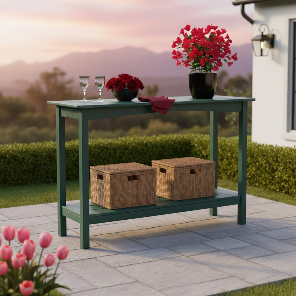 Weatherproof HIPS Outdoor Console Table, 48'' 2-Shelf Side Table Indo...