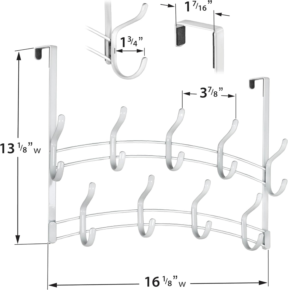 LYNK Professional® Home™ Over the Door Hooks - 18 Hook – Over the Door Coat Rack - Over the Door Hanger - Hanging Towels or Clothes - Bathroom, Bedroom, Laundry Room - Lifetime Ltd. Warranty, White