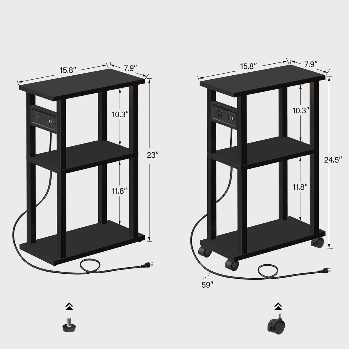TUTOTAK Small Narrow Side Table, Set of 2 Skinny End Table