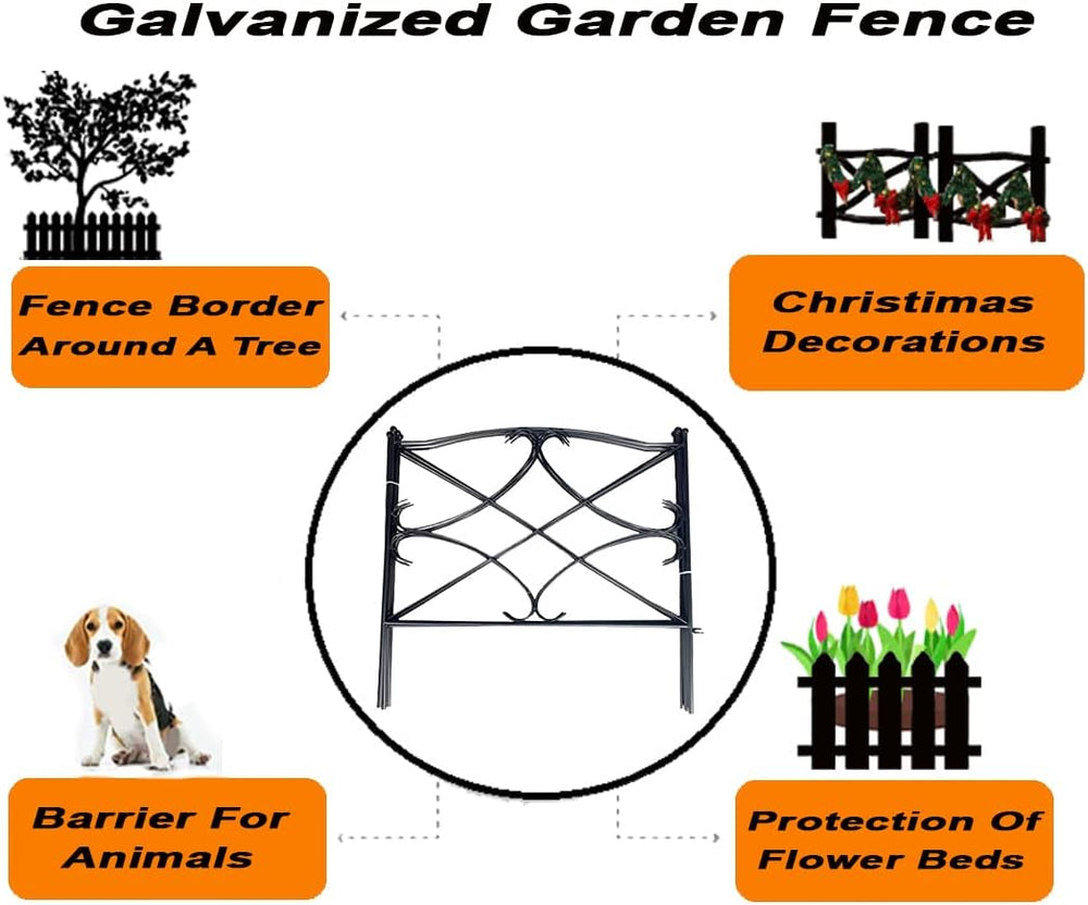 AshmanOnline Galvanized Garden Fence 24in x 10ft, Black (Set of 5) - Outdoor ...