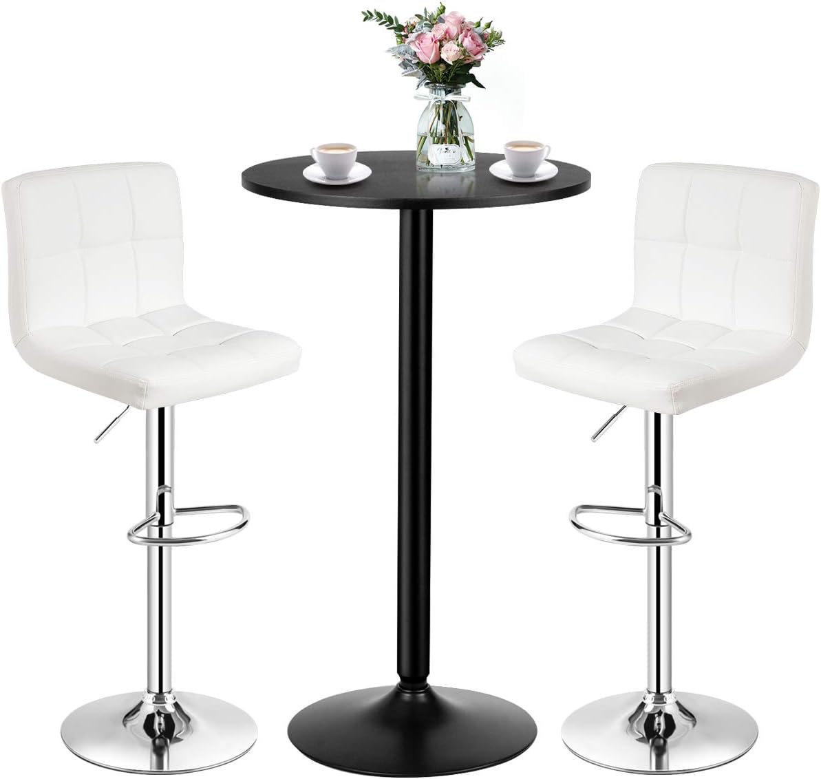 COSTWAY 3-Piece Bar Table Set, Counter Height Table Set with 2 Bar Stools