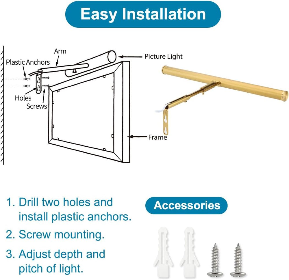 16 inch Plug in LED Picture Lights for Wall, Gold