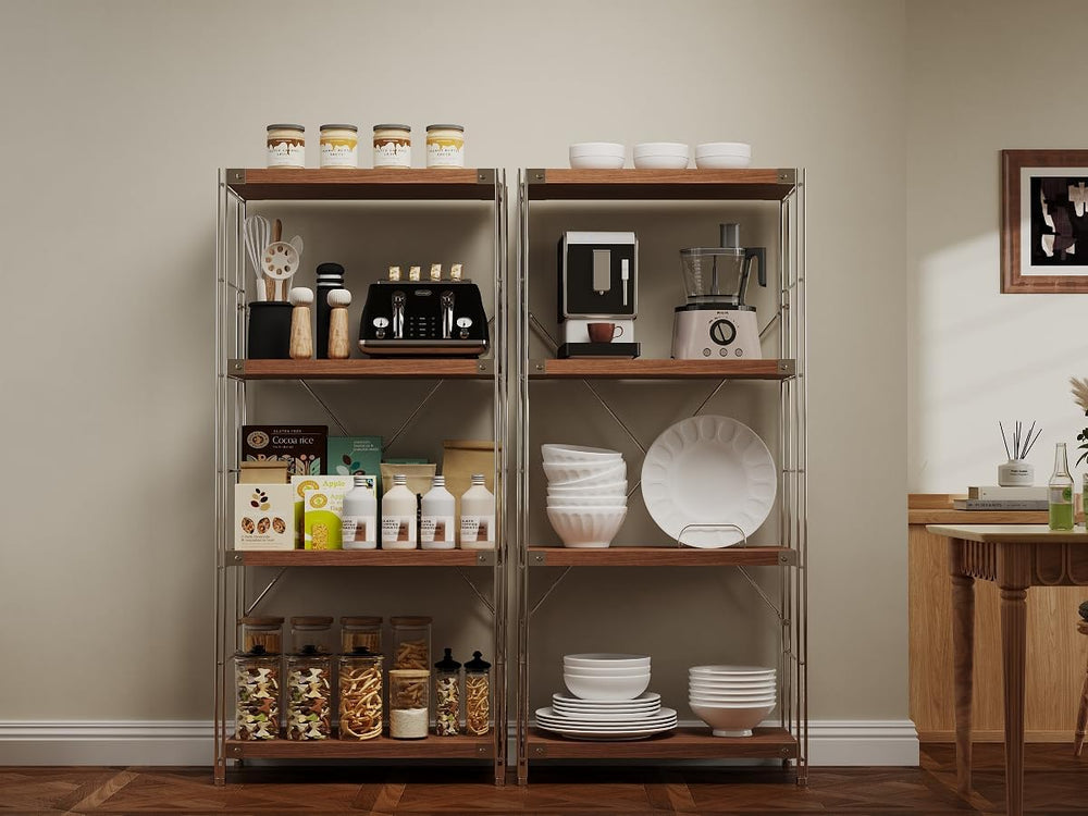 4-Tier Industrial Bookshelf, Wood and Metal Shelf Unit, Storage Bookcase