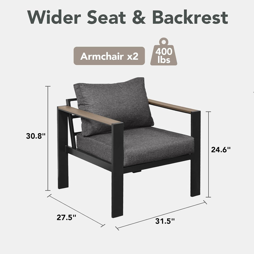 Outdoor Patio Furniture Set 2 Pieces Armchair with Washable Thick Cushions, L...