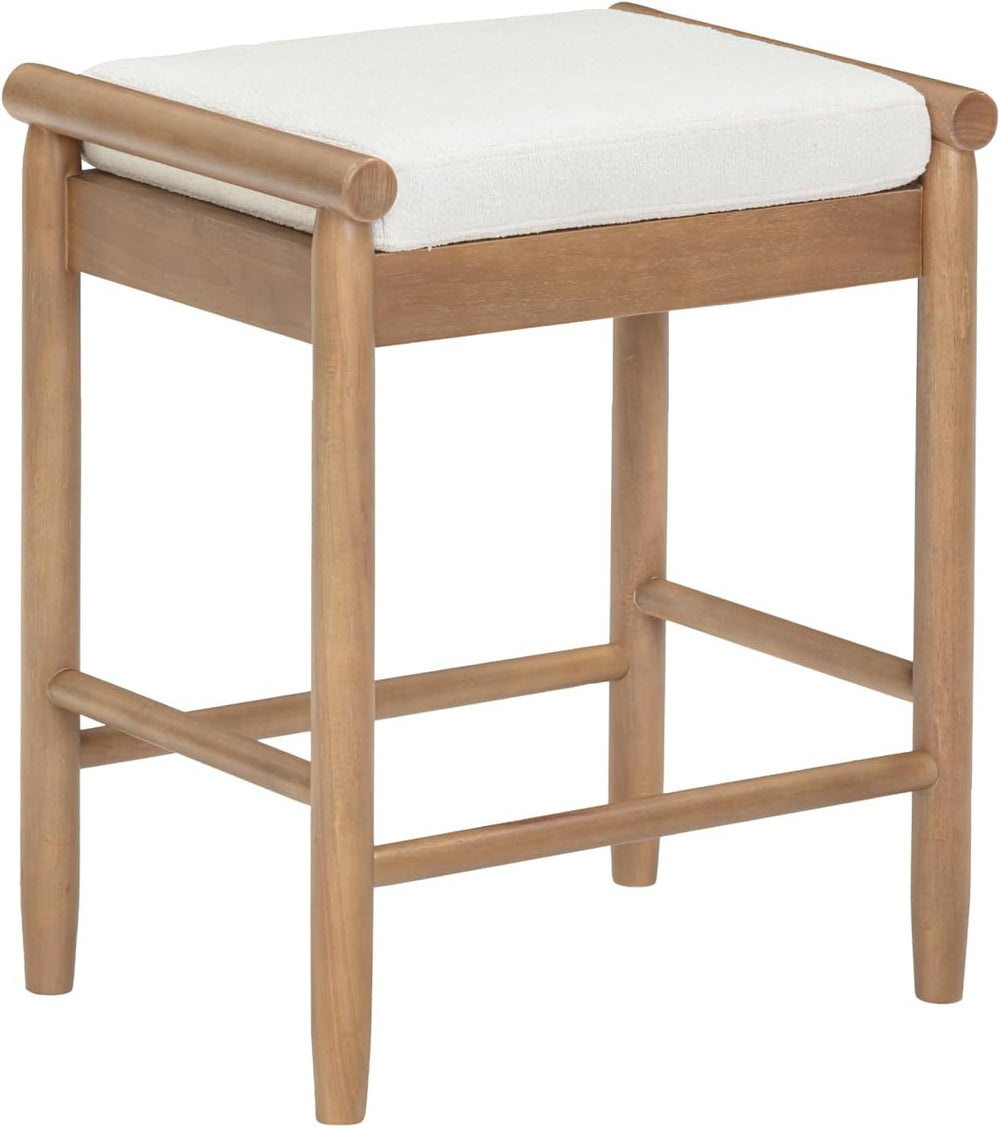 Nathan James Kirsten Scandinavian Backless Wooden Bar Stool, Boucle Bar Stool...