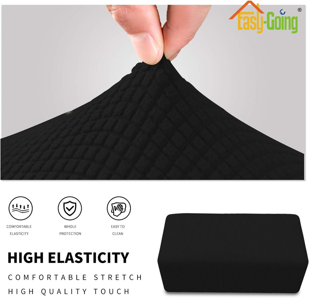 Easy-Going Stretch Small Rectangle Ottoman Cover Black