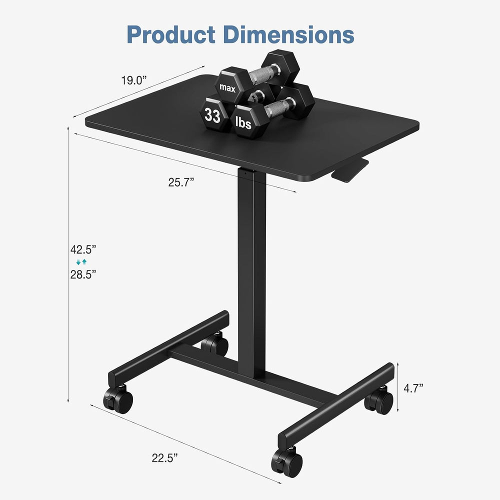 DUMOS Mobile Rolling Desk with Wheels, Small Standing Desks Black