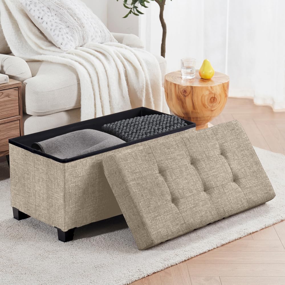 Ornavo Home 30" Large Storage Ottoman Bench with Legs, Taupe