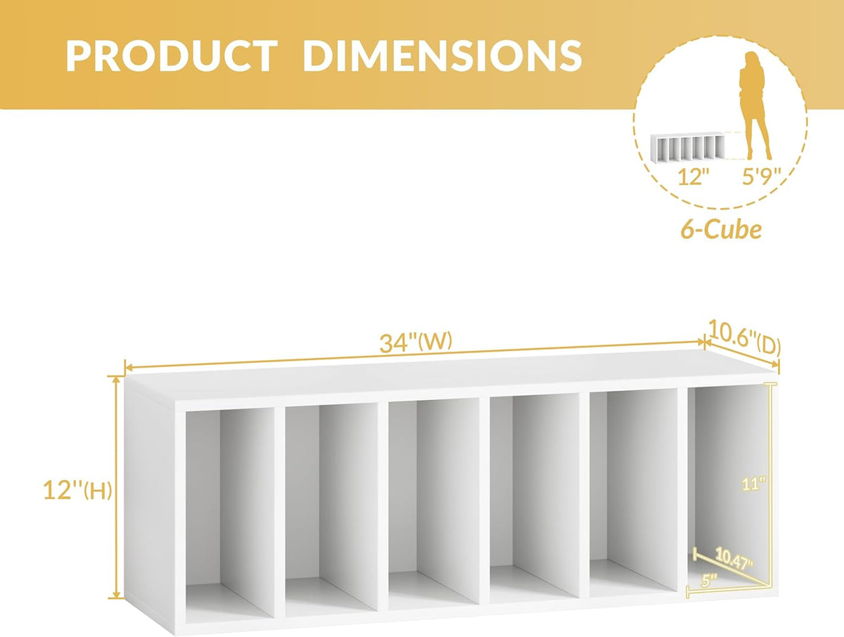 IOTXY DIY Modular Cube Bookcase - CubeXY Customizable Stackable Expandable Basic Shelving Units, 6-Cube Wooden Open Bookshelf with Removable Shelves for Books Organizer, White