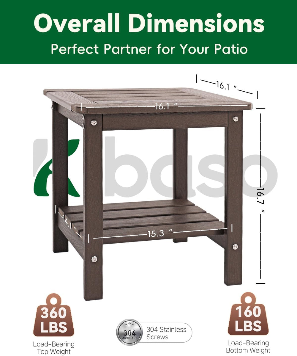 Outdoor Side Table, 2-Tier HDPE Small Patio Table, Coffee