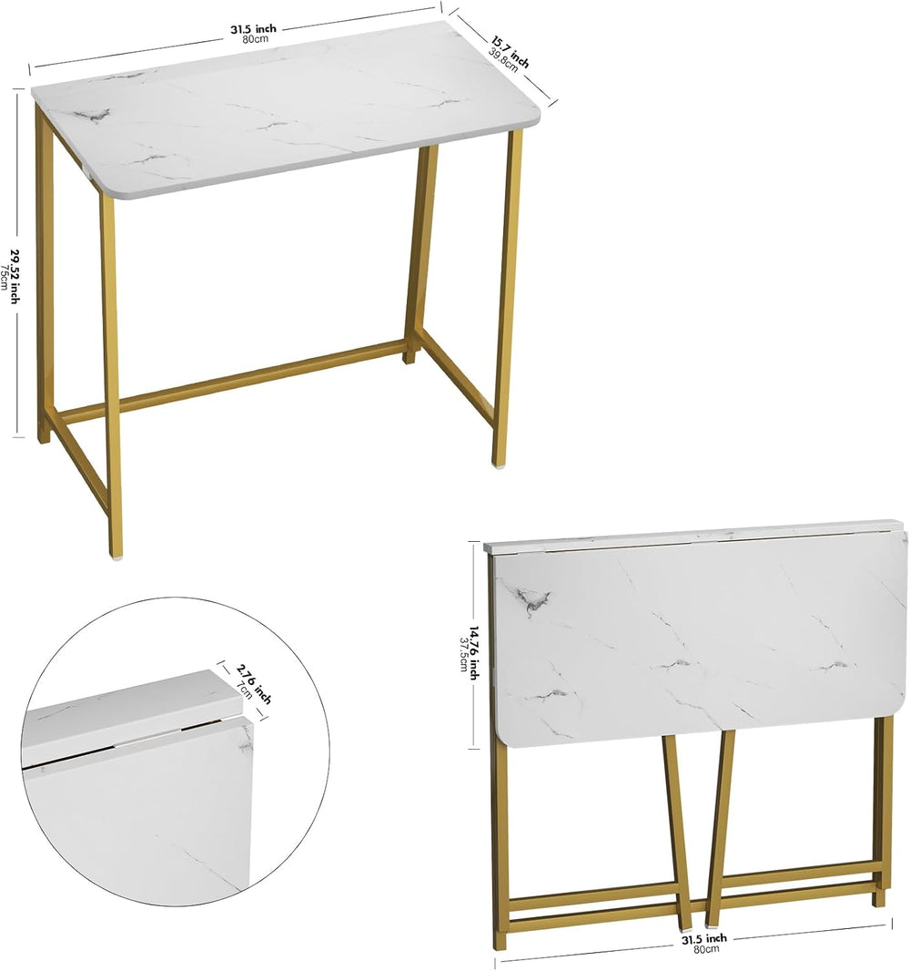 WOHOMO Folding Desk, 31.5" Foldable Computer Table for Small Spaces, Gold