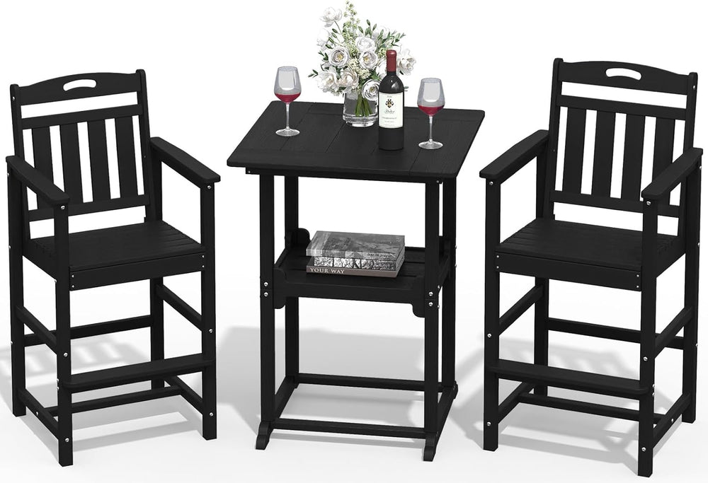 Outdoor Bistro Bar Set, Patio High Top Table and Bar Height Tall Adirondack C...