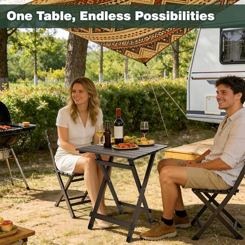 SUNNYFEEL Folding Camping Table - Lightweight Aluminum Portable Picnic Table for Cooking, Beach, Hiking, Travel, Fishing, BBQ, Indoor Outdoor Small Foldable Camp Tables