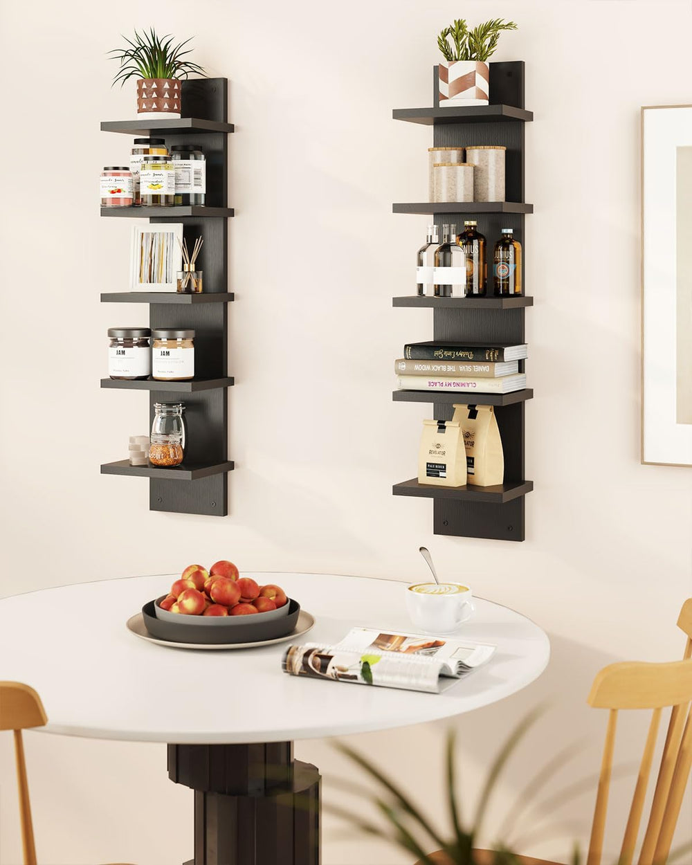 IBUYKE 5 Tier Wall Shelf Unit,Floating Storage Shelf Black WBC009B-2