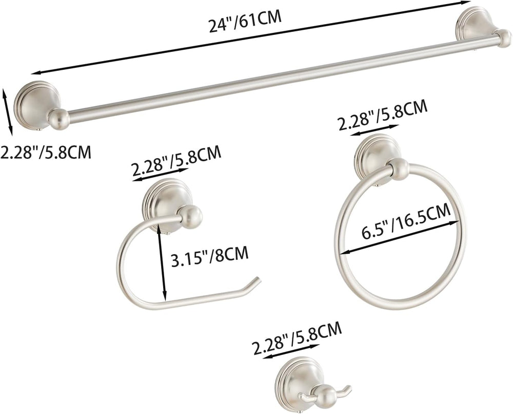 4-Piece Towel Bar Set, 24 Inch Towel Racks for Bathroom Wall Mounted in Brush...