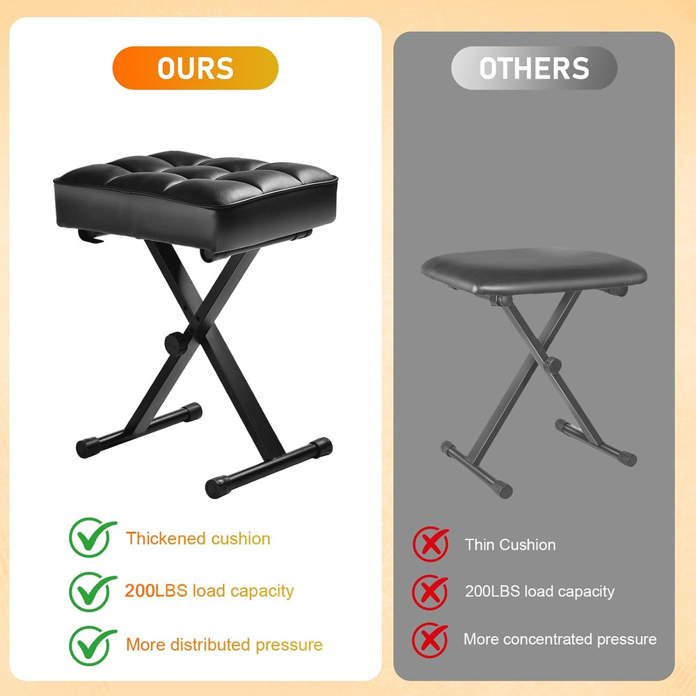 Takira Keyboard Bench Adjustable Piano Stool with Thick Soft Cushion, Black