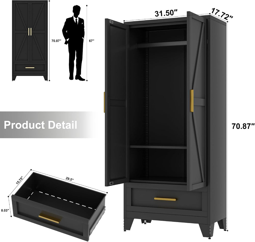 Baborokic Metal Wardrobe Cabinet,71 Armoire Wardrobe Closet with Drawers and ...