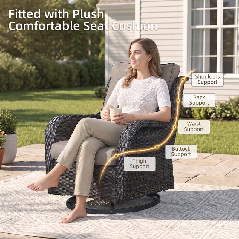Outdoor Brown Wicker Furniture Set of 5, Wicker Patio Conversation Set Grey